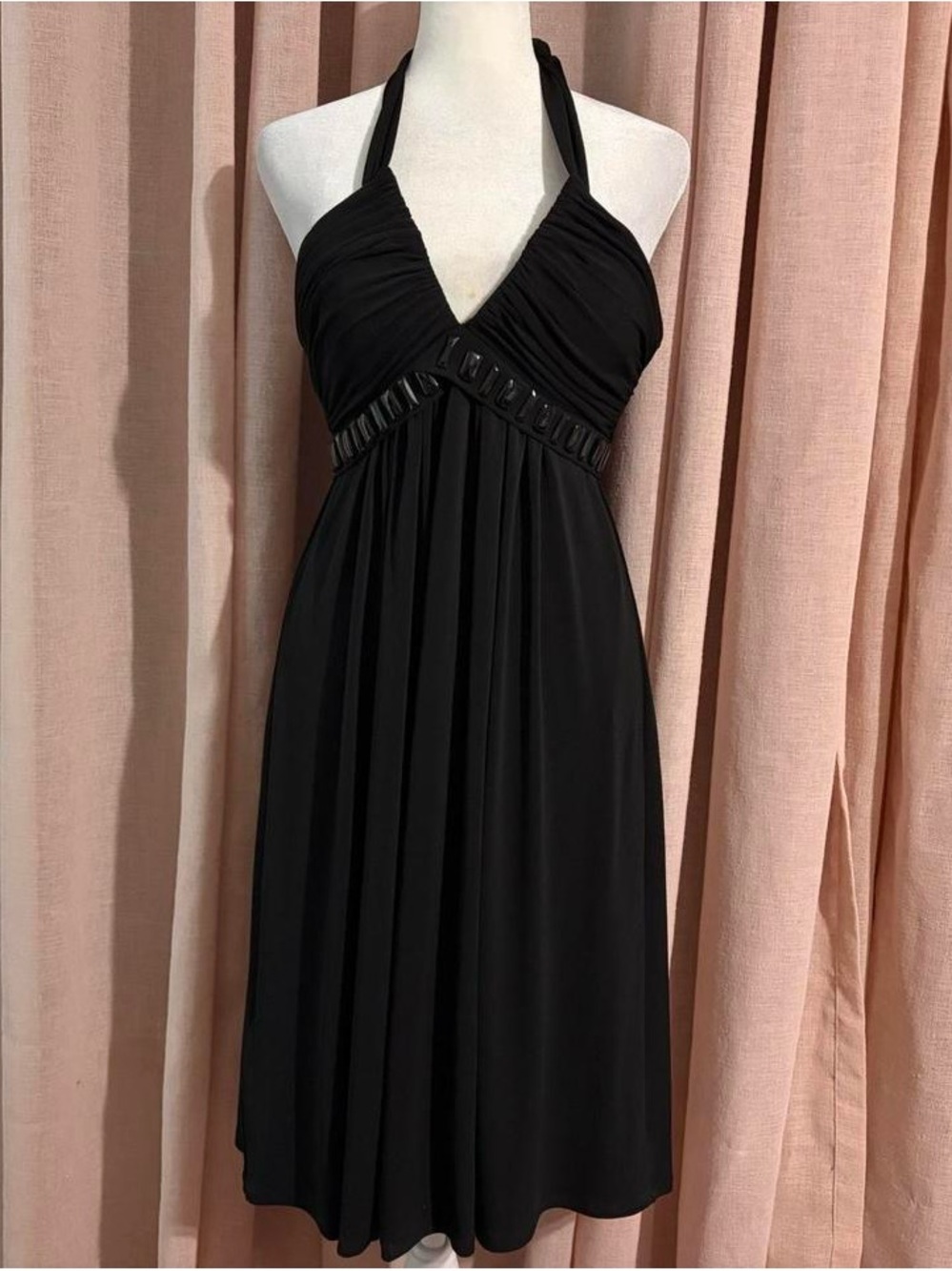 Max & Cleo Black Y2k Halter Beaded Midi Dress